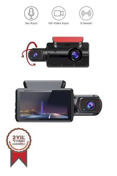 Torima TA-03 Siyah 1296p Araç içi 2 Kameralı Lcd Ekranlı Gece Görüşlü , G-sensörlü  Yol Kayıt Araç Kamerası ürün görseli 1
