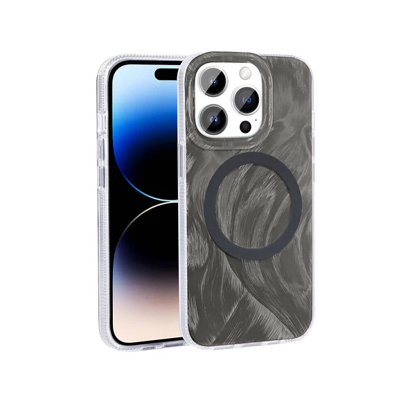 iPhone 14 Pro Max Kılıf Magsafe Şarj Özellikli Fırça Boya Desenli Palet Kapak ürün görseli 1
