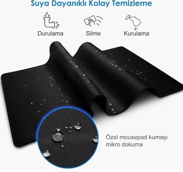 NAVİDATA DÜZ SİYAH OYUNCU MOUSE PAD 70X30 CM KAYMAZ DİKİŞLİ ürün görseli 1