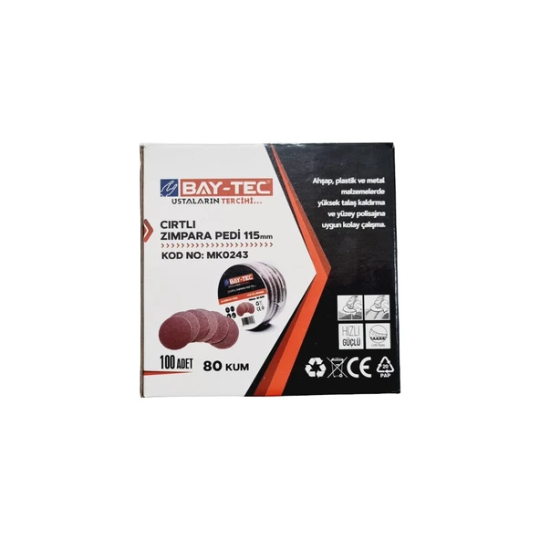 BAY-TEC Cırtlı Deliksiz Disk Zımpara V115 80 Kum | Kusursuz Pürüzsüzlük | 50 ADET ürün görseli 1