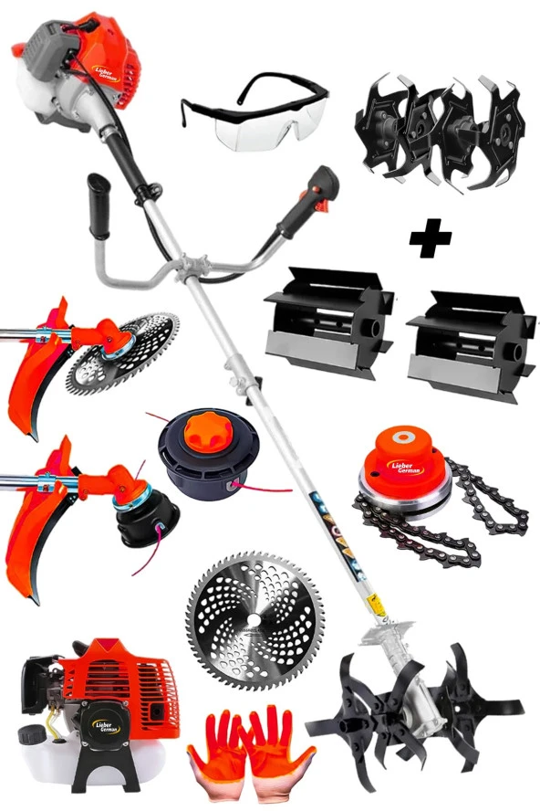 Lieber German 2.1Hp Yan Tipi Akrobat & Dip Çapalama + Canavar Ot Çalı Çim Biçme Tırpan Makinesi ürün görseli 1