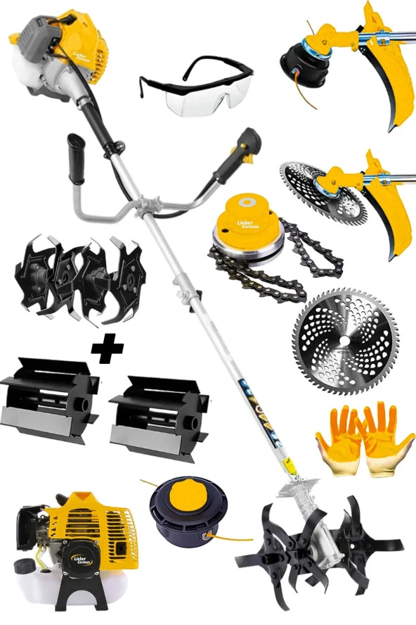 Lieber German 2.1Hp Yan Tipi Akrobat & Dip Çapalama + Canavar Ot Çalı Çim Biçme Tırpan Makinesi ürün görseli 1