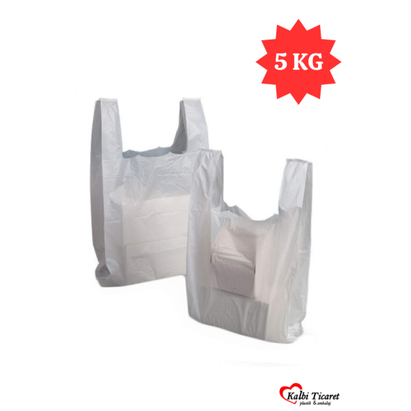 Kalın Kırık Beyaz Poşet Büyük Boy 5 Kg Hışır Atlet Poşet Market Manav Poşeti Çöp Poşeti ürün görseli 1