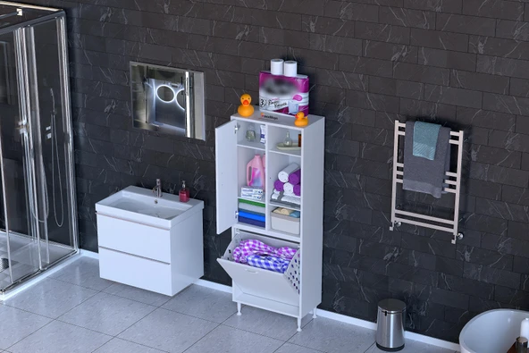 Modilayn İNCİ 55x160 cm Kirli Çamaşır Sepetli Banyo Dolabı ürün görseli 1