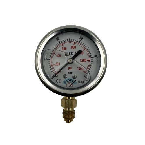 Manometre Gliserinli Alttan Çıkışlı Q63 - 0 - 100 Bar 1/4 ürün görseli 1