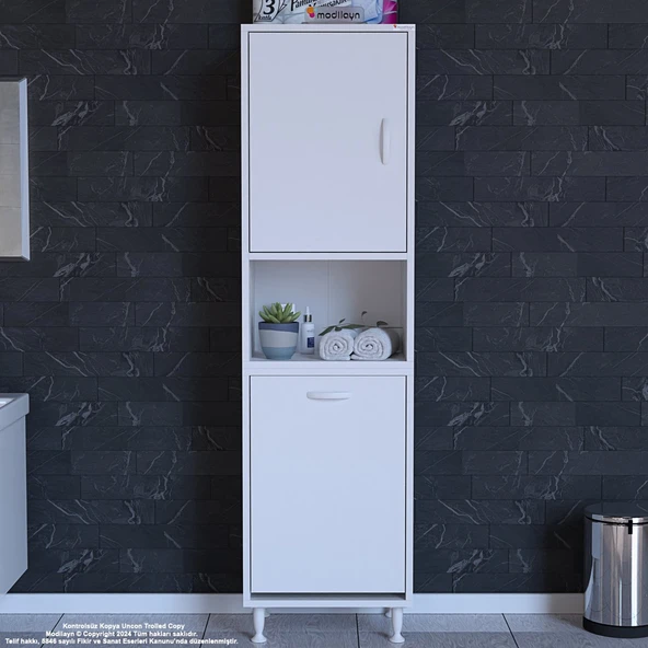 Modilayn SÖKE  ŞİLE 45 x 160 x 32,5 cm 3 Raflı 1 Kapaklı Kirli Çamaşır Bölmeli Banyo Dolabı ürün görseli 1
