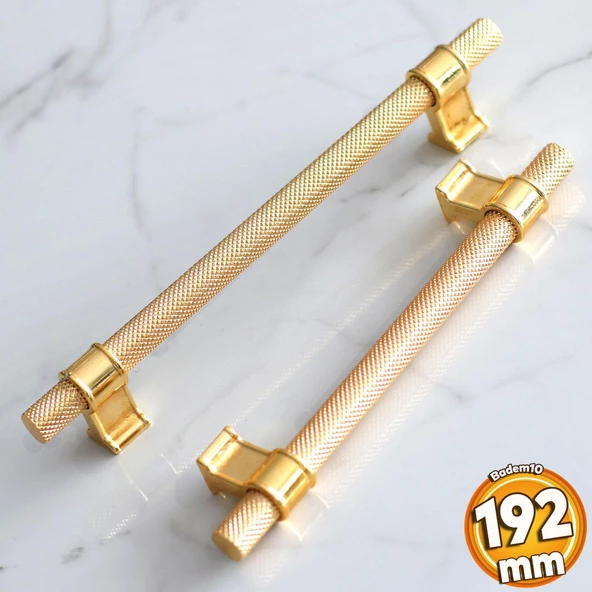Hisar Altın Gold Metal Kulp 192 mm Tırtıklı Desen Çekmece Mobilya Mutfak Dolabı Dolap Kulpları Kulbu ürün görseli 1