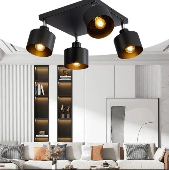 Rsylight Retro Metal 180 Derece Hareketli 4 Lü Kare Dekorarif Tavan Plofyoner Avize ürün görseli 1