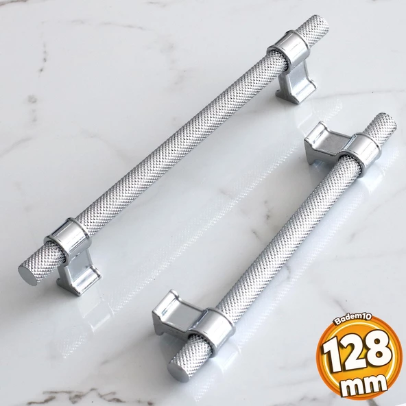 Hisar Krom Renk Metal Kulp 128 mm Tırtıklı Desen Mobilya Çekmece Mutfak Dolabı Dolap Kulpları Kulbu ürün görseli 1