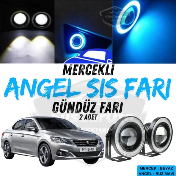 Peugeot 301 2012-2021 Uyumlu Üniversal Mercekli Angel Sis Farı Metal Su Geçirmez 76 mm Buz Mavi Halkalı Gündüz Farı Angel Eyes 2 Adet ürün görseli 1