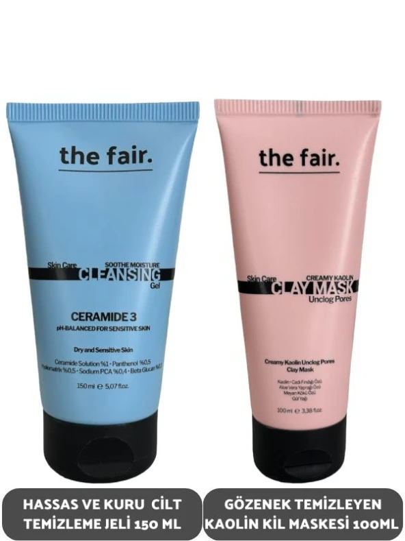 the fair. Hassas ve Kuru Cilt Temizleme Jeli 150 ml ve Gözenek Temizleyen Kaolin Kil Makesi 100 ml ürün görseli 1