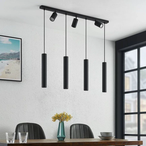Rsylight Masa Üstü 7 Li Led Avize Siyah Led Spot Bar Ve Tezgah Üstü Led Avize Panasonıc Günışığı Ampullü ürün görseli 1