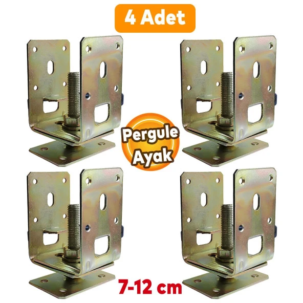 4 Adet Pergule Pergola Ayak Ayarlanabilir 7-12 cm Arası Sundurma Kamelya Çardak Ahşap Profil Metal ürün görseli 1