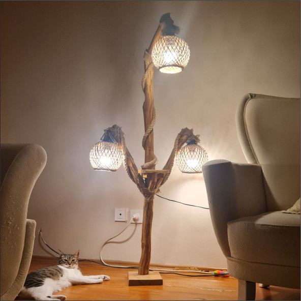 Led Ampullü Uzun Ayaklı Ev Ofis 3 lü Oturma Yatak Odası Salon Kitap Okuma Lambaderi Abajuru Aplik ürün görseli 1