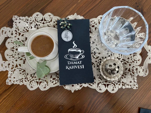 Gümüş Yaldızlı Siyah Çiçekli Mühürlü Damat Kahvesi Garson Peçete 1 Adet ürün görseli 1