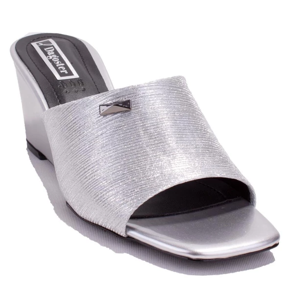 Dagoster DZA07-108524344 Gümüş Dolgu Taban Topuklu Kadın Terlik ürün görseli 1
