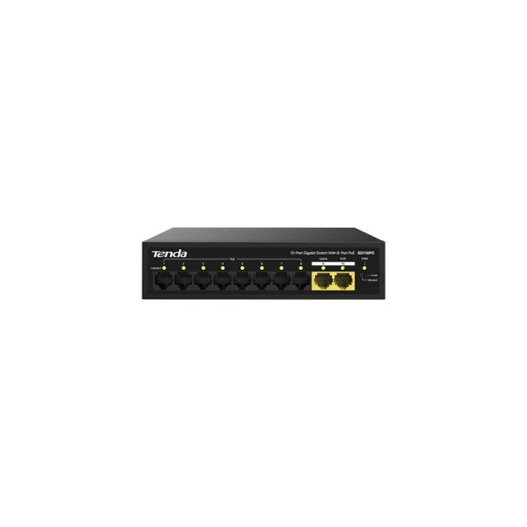 Tenda SG110PC 10 Port 8 Port Poe+ 10-100-1000 Mbps + 2 Port Uplink Switch Çelik Kasa Rack Mount ürün görseli 1