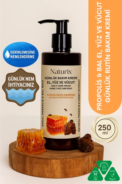 Propolis & Bal Özlü El, Yüz ve Vücut Bakım Kremi 250 Ml - Nemlendirici ve Onarıcı Vücut Losyonu ürün görseli 1