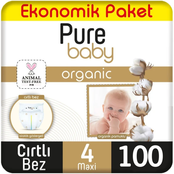 Pure Baby Organik Bebek Bezi Ekonomik Paket 4 Beden 100 Adet ürün görseli 1