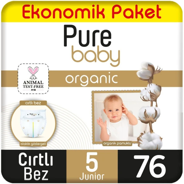 Pure Baby Organik Bebek Bezi Ekonomik Paket 5 Beden 76 Adet ürün görseli 1