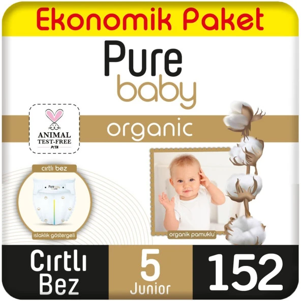 Pure Baby Organik Bebek Bezi Ekonomik Paket 5 Beden 76x2 152 Adet ürün görseli 1