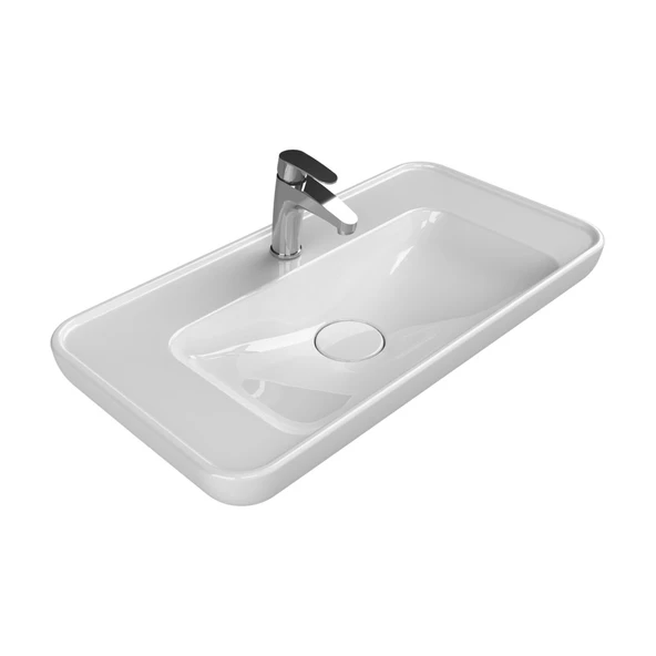 Turkuaz Cerastyle Lal Tezgâh Üstü Batarya Delikli Beyaz Lavabo 80x42 Cm 072400-u ürün görseli 1