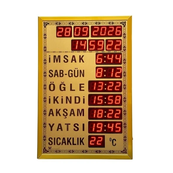 Dijital Cami Saati 40x60 Cm Tam Gold Kumandalı ürün görseli 1