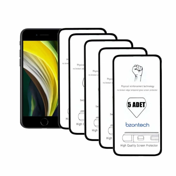 Bzontech Iphone SE 2020  Siyah İle Uyumlu Ekran Koruyucu Tam Kaplayan 5li Set ürün görseli 1