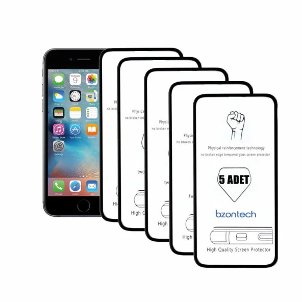 Bzontech Iphone 6-6s  Siyah İle Uyumlu Ekran Koruyucu Tam Kaplayan 5li Set ürün görseli 1