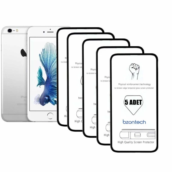 Bzontech Iphone 6-6s  Beyaz İle Uyumlu Ekran Koruyucu Tam Kaplayan 5li Set ürün görseli 1