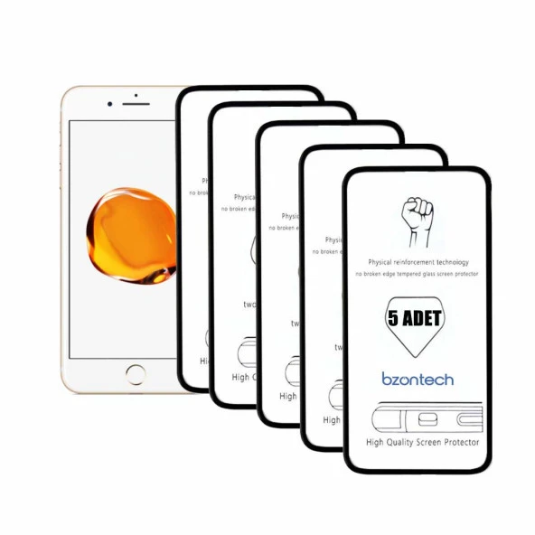 Bzontech Iphone 8 Beyaz İle Uyumlu Ekran Koruyucu Tam Kaplayan 5li Set ürün görseli 1