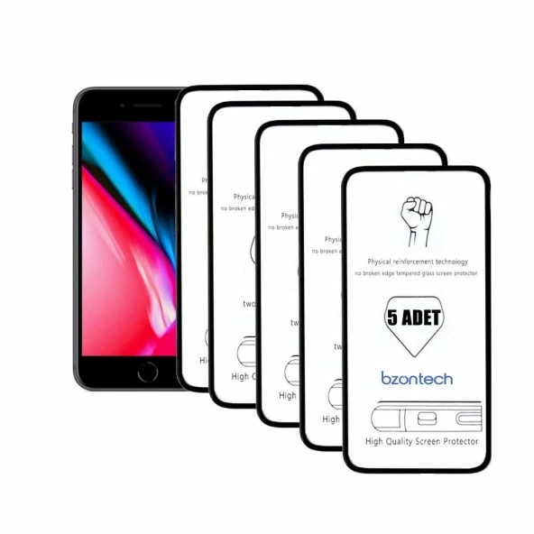 Bzontech Iphone 8 Siyah İle Uyumlu Ekran Koruyucu Tam Kaplayan 5li Set ürün görseli 1