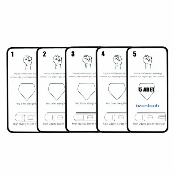 Bzontech Iphone 7 Plus Siyah ile Uyumlu Ekran Koruyucu Tam Kaplayan 5li Set ürün görseli 1