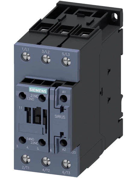 Siemens Sirius Kontaktör 3RT2035-1NB30 18.5kW 41A 20-33VAC/DC 1NO+1NC Vida Bağlantılı S2 Boy 3 Kutuplu AC-3E/AC3 ürün görseli 1