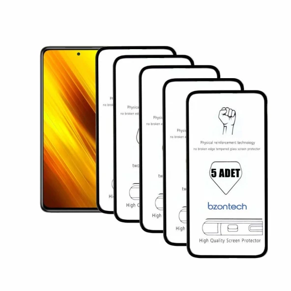 Bzontech Poco x3 NFC ile Uyumlu Ekran Koruyucu Tam Kaplayan 5li Set ürün görseli 1
