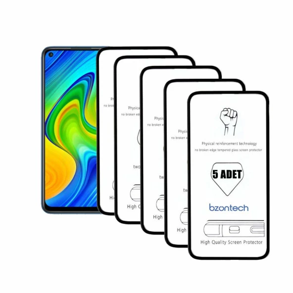 Bzontech Redmi Note 9  ile Uyumlu Ekran Koruyucu Tam Kaplayan 5li Set ürün görseli 1