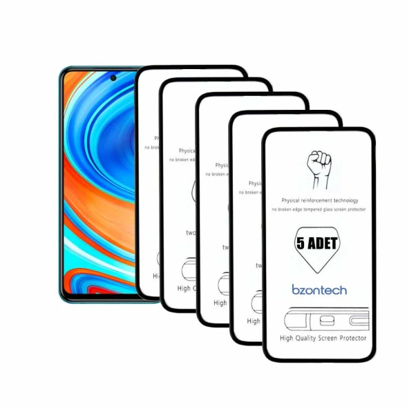Bzontech Xiaomi Mi Note 9 Pro ile Uyumlu Ekran Koruyucu Tam Kaplayan 5li Set ürün görseli 1