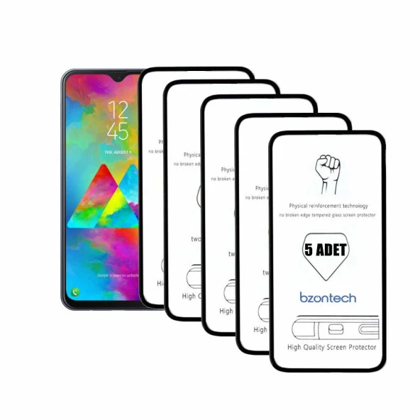 Bzontech Samsung Galaxy M20 ile Uyumlu Ekran Koruyucu Tam Kaplayan 5li Set ürün görseli 1