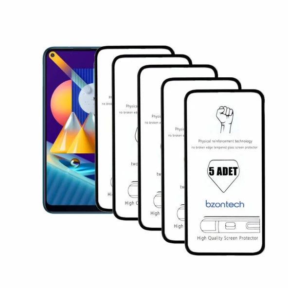 Bzontech Samsung Galaxy M11 ile Uyumlu Ekran Koruyucu Tam Kaplayan 5li Set ürün görseli 1