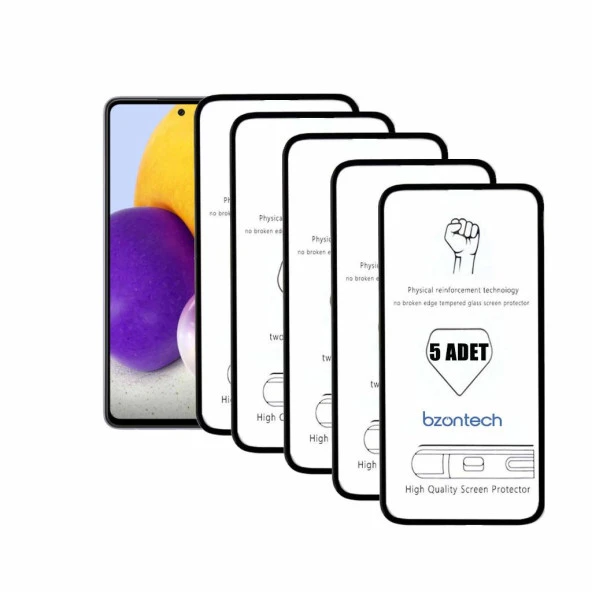 Bzontech Samsung Galaxy A72 ile Uyumlu Ekran Koruyucu Tam Kaplayan 5li Set ürün görseli 1