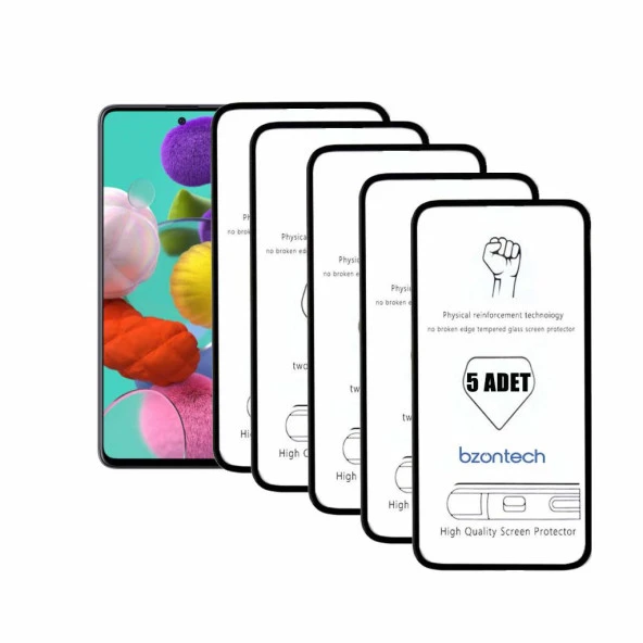 Bzontech Samsung Galaxy A51 ile Uyumlu Ekran Koruyucu Tam Kaplayan 5li Set ürün görseli 1