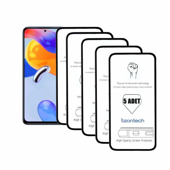 Bzontech Redmi Note 11 Pro ile Uyumlu Ekran Koruyucu Tam Kaplayan 5li Set ürün görseli 1