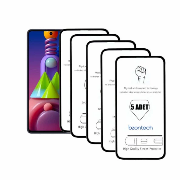 Bzontech Samsung Galaxy M51 ile Uyumlu Ekran Koruyucu Tam Kaplayan 5li Set ürün görseli 1