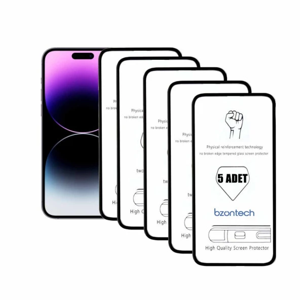 Bzontech iPhone 14 Pro Max ile Uyumlu Ekran Koruyucu Tam Kaplayan 5li Set ürün görseli 1