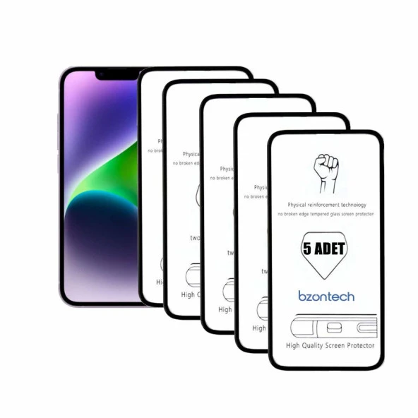 Bzontech iPhone 14 ile Uyumlu Ekran Koruyucu Tam Kaplayan 5li Set ürün görseli 1