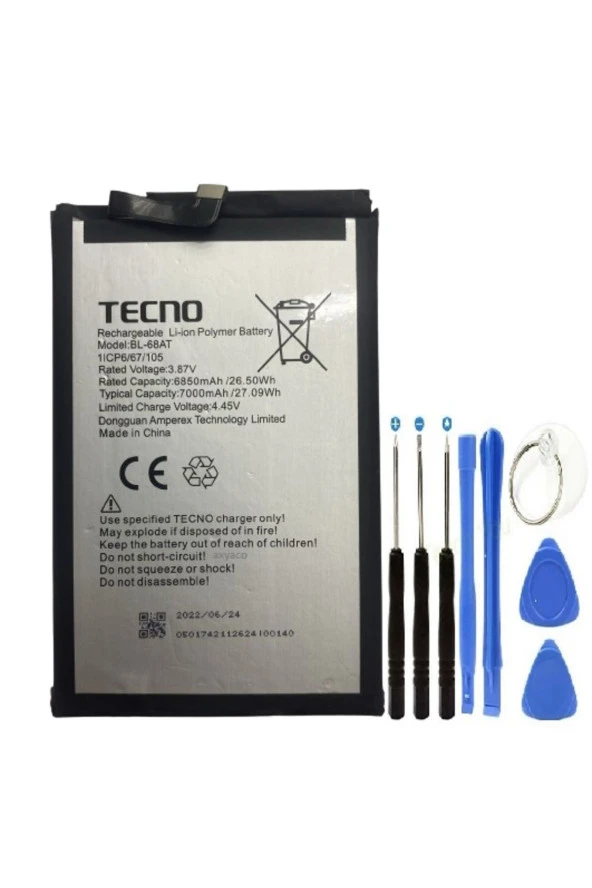 Tecno Pavo 2 Pil Batarya BL-68AT+Tamir Set 7000 mAh ürün görseli 1