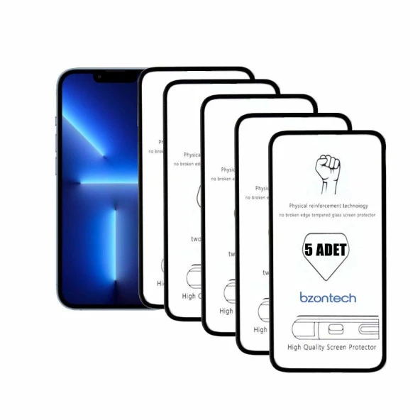 Bzontech iPhone 13 Pro Max ile Uyumlu Ekran Koruyucu Tam Kaplayan 5li Set ürün görseli 1