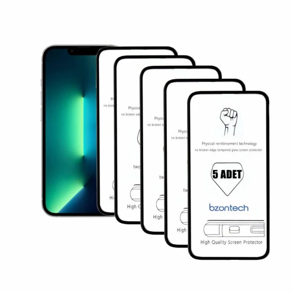 Bzontech iPhone 13 Pro ile Uyumlu Ekran Koruyucu Tam Kaplayan 5li Set ürün görseli 1