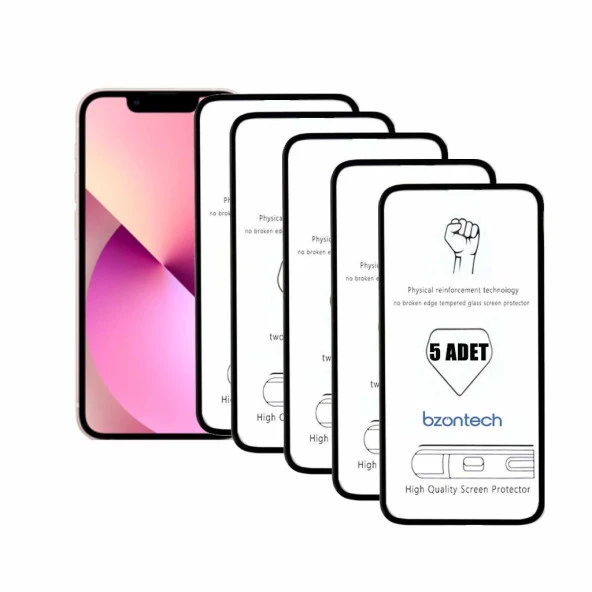 Bzontech iPhone 13 Mini ile Uyumlu Ekran Koruyucu Tam Kaplayan 5li Set ürün görseli 1
