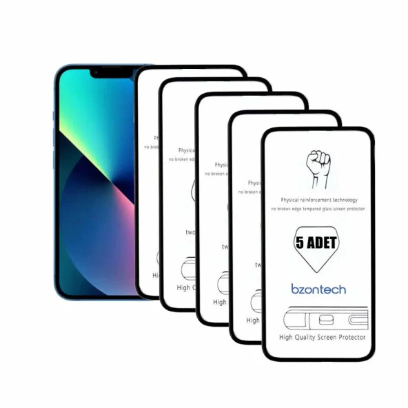 Bzontech iPhone 13 ile Uyumlu Ekran Koruyucu Tam Kaplayan 5li Set ürün görseli 1
